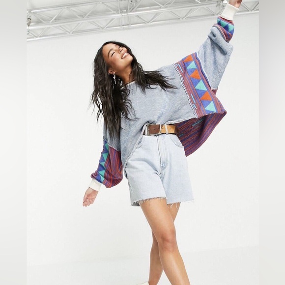 Free People Love Triangle Crop Oversized Sweater Medium - Picture 2 of 12